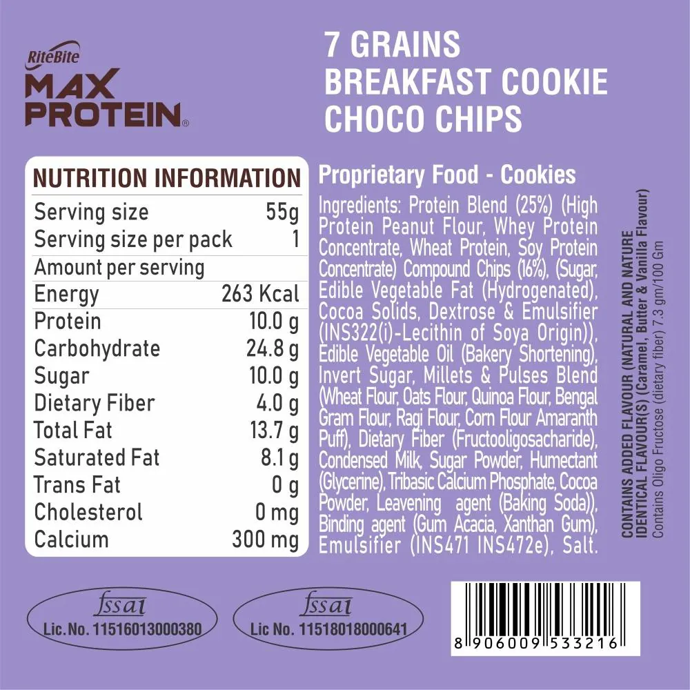 Rite Bite Max Protein Cookies Choco Chips (Pack of 12), 660g - Image 5