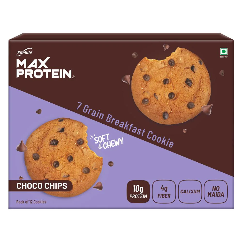 Rite Bite Max Protein Cookies Choco Chips (Pack of 12), 660g - Image 2