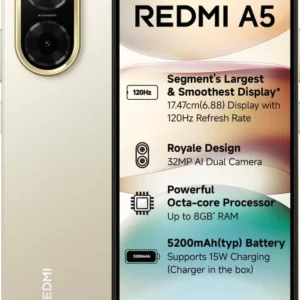REDMI A5, 3GB Ram, 64GB Storage, Jaisalmer Gold, Smartphone