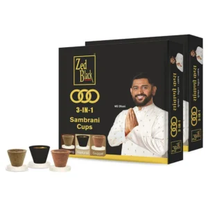 Zed Black 3 in 1 Sambrani Cups Sambrani Dhoop Cup Box - Long Lasting Pleasing Aroma Dhoop Cone for Puja for Everyday Use - Pack of 2